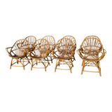 Set of 8 rattan armchairs from the 1960s, France.