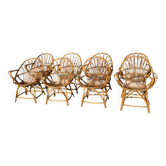 Set de 8 fauteuils en rotin des années 60 France