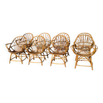 Set of 8 rattan armchairs from the 1960s, France.