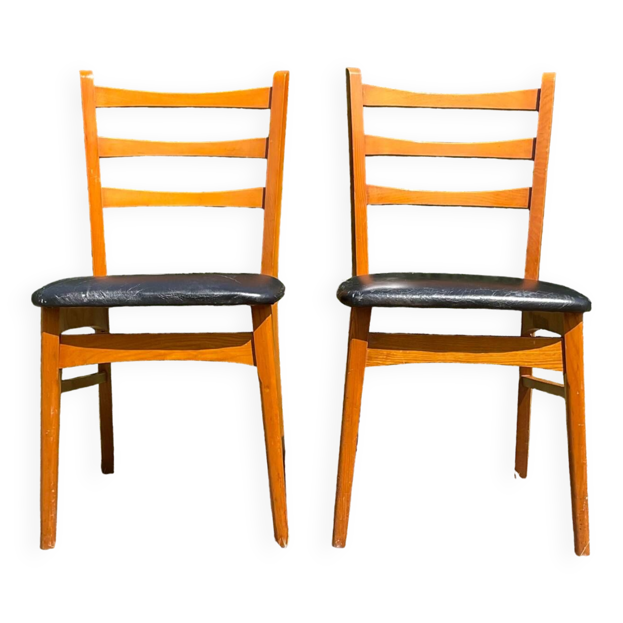 Pair of vintage solid beech chairs from the 60s and 70s