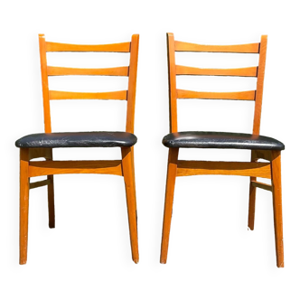Paire de chaises vintage en hêtre massif années 60-70