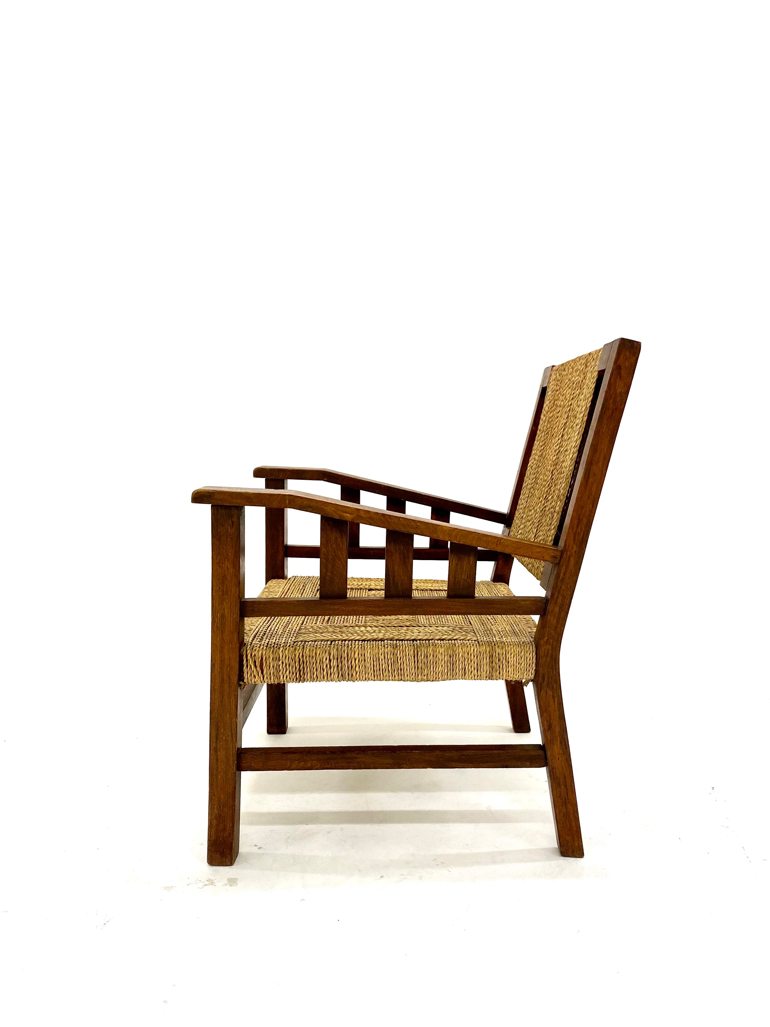 Francis Jourdain armchair in oak and rope 1930