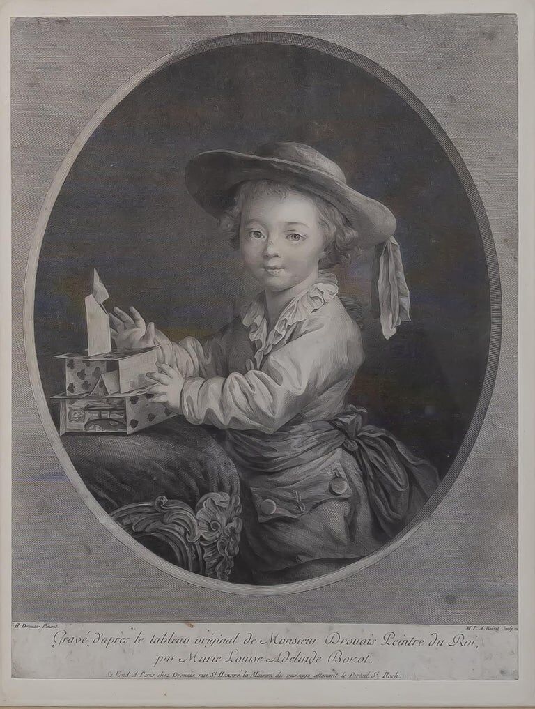 François Hubert Drouais, "young boy playing cards" engraving, eighteenth