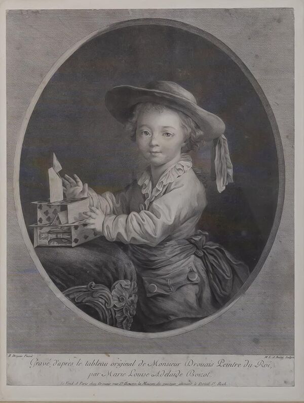 gravure, François Hubert Drouais, ''jeune garçon jouant aux cartes'' XVIIIème