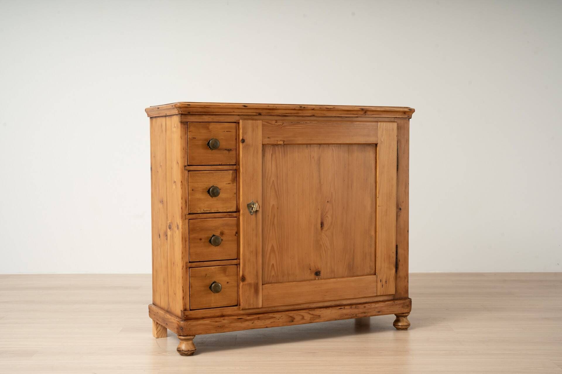 Antique Pine Biedermeier Cabinet with Four Drawers