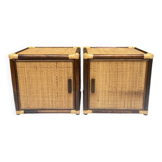 Table nuit cubes vintage en rotin