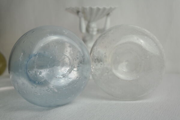 Paire de soliflores en verre soufflé bullé biot vintage