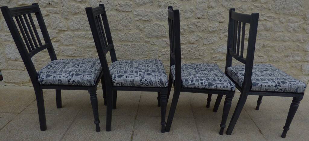 4 Louis XVI style chairs in black aged effect, Completely revamped