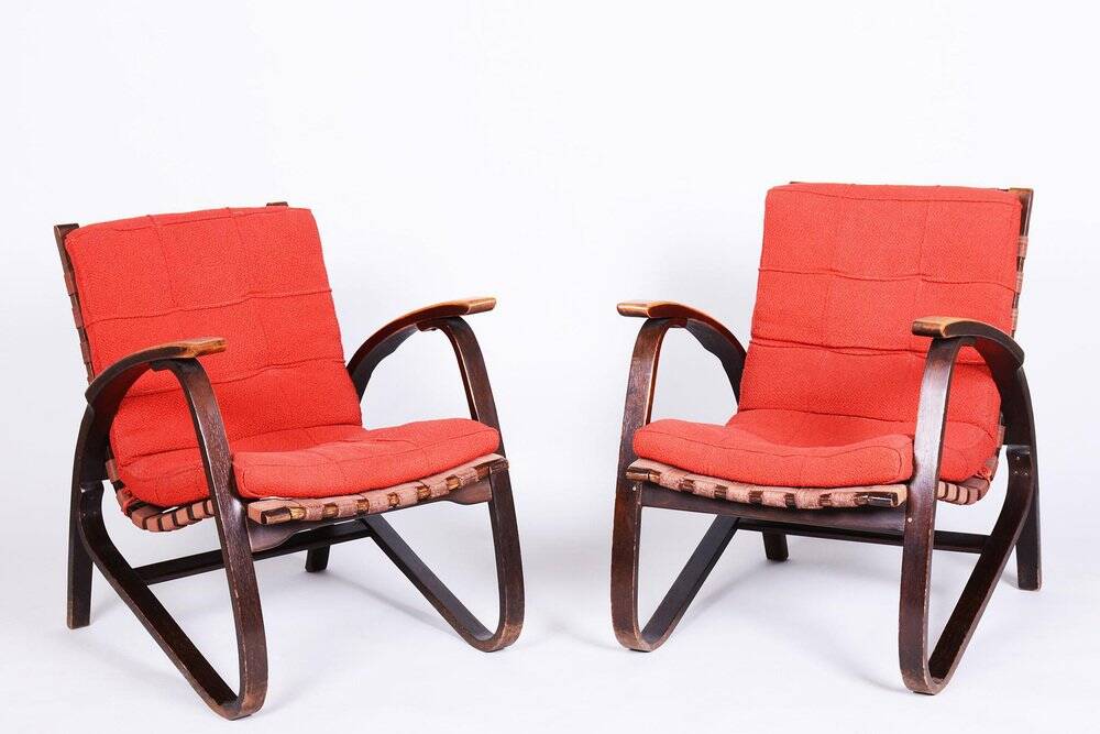 Czech Art Deco Oak Armchairs attributed to Jan Vaněk, 1940s, Set of 2