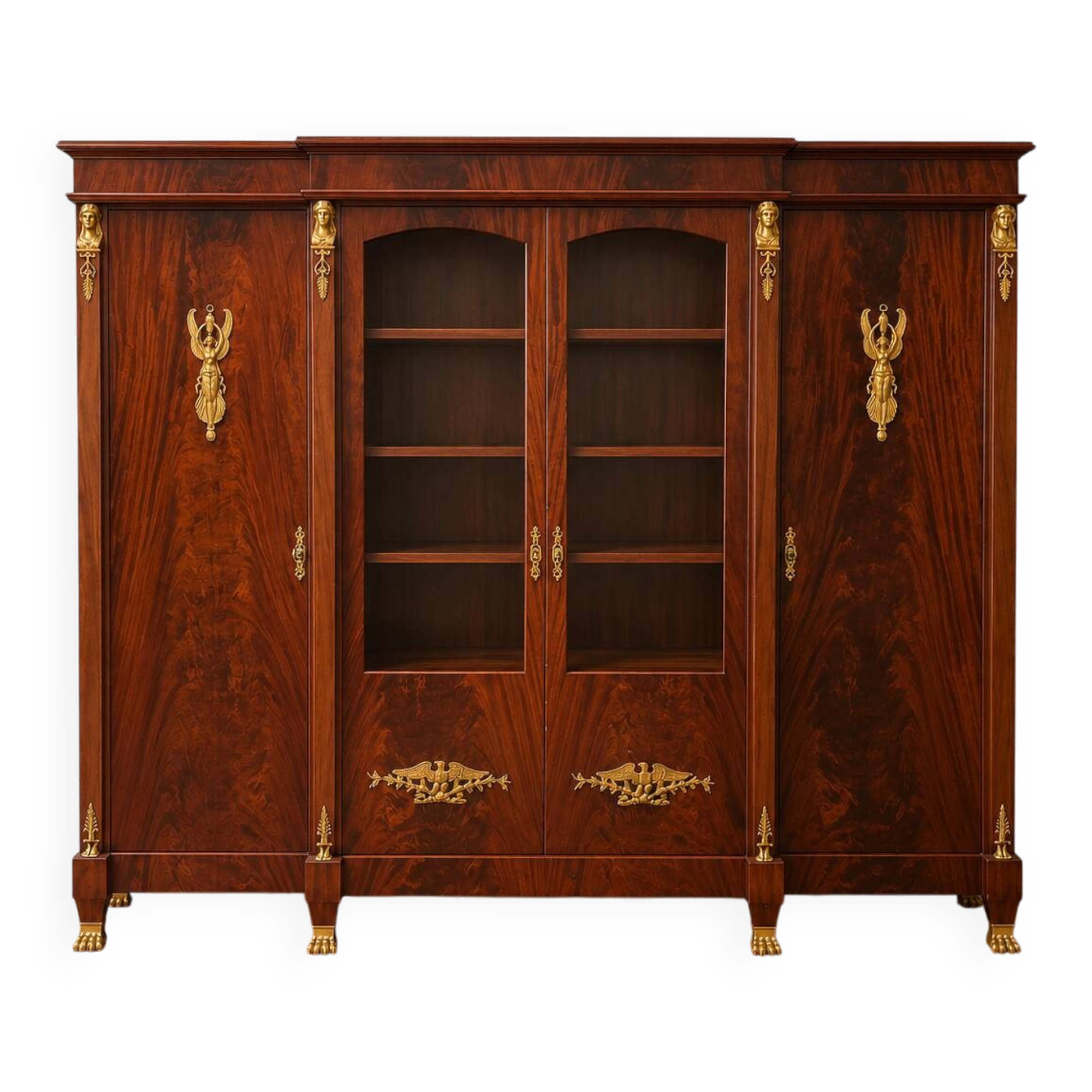 Empire-style library in flame mahogany – Gilded bronzes –