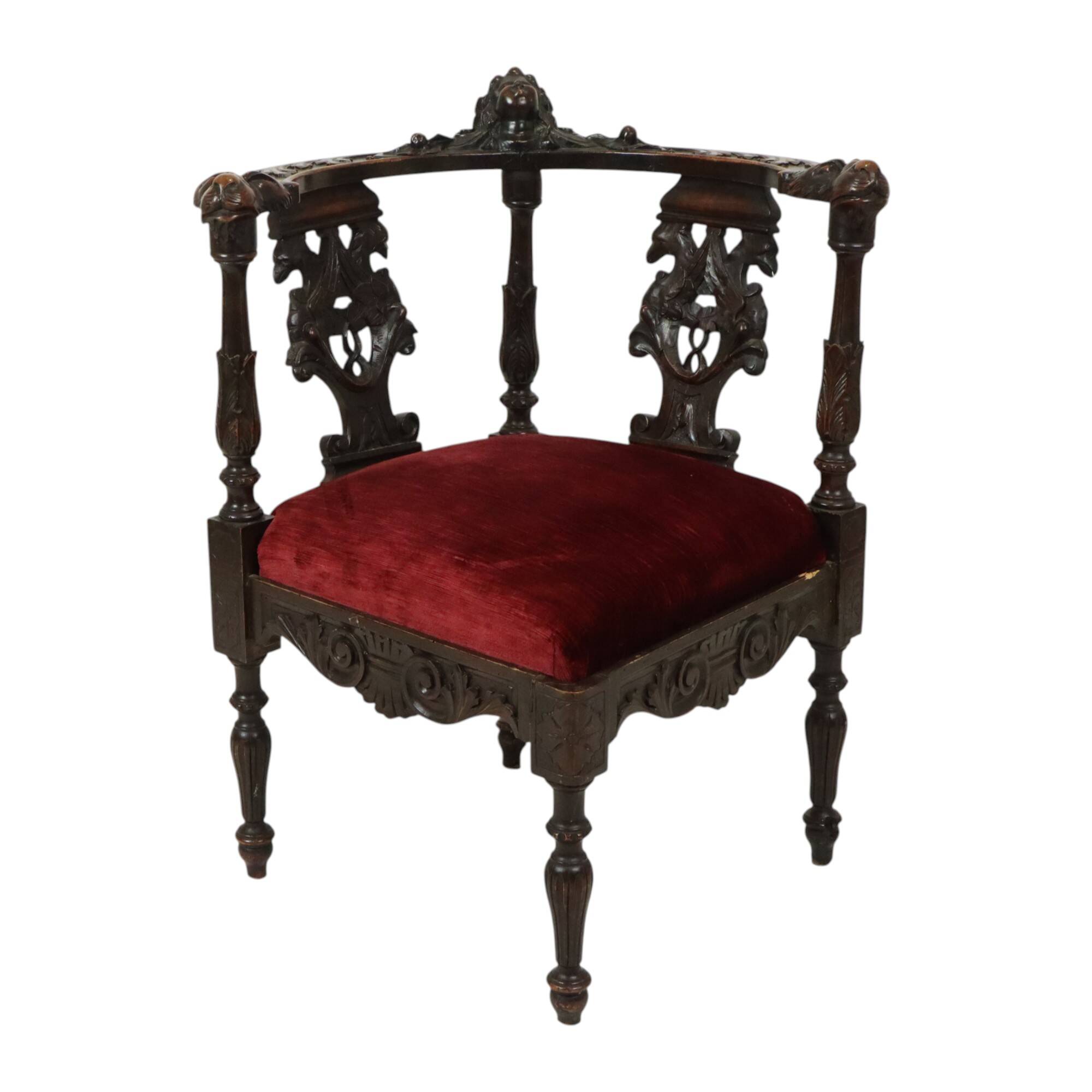 Antique Italian Oak Corner Chair Renaissance Style