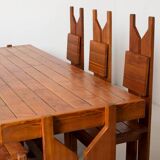 Unique architect designed brutalist set of 6 dining chairs in pine, Czechos