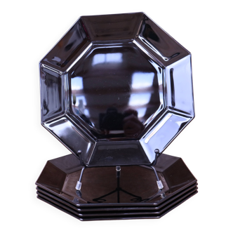 5 black Arcoroc Octime flat plates, vintage, France