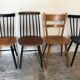 Set of 4 mismatched vintage chairs compass feet