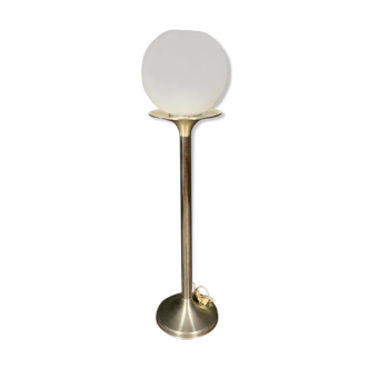 Mazzega lamppost with a chrome metal trumpet foot and a Murano glass globe