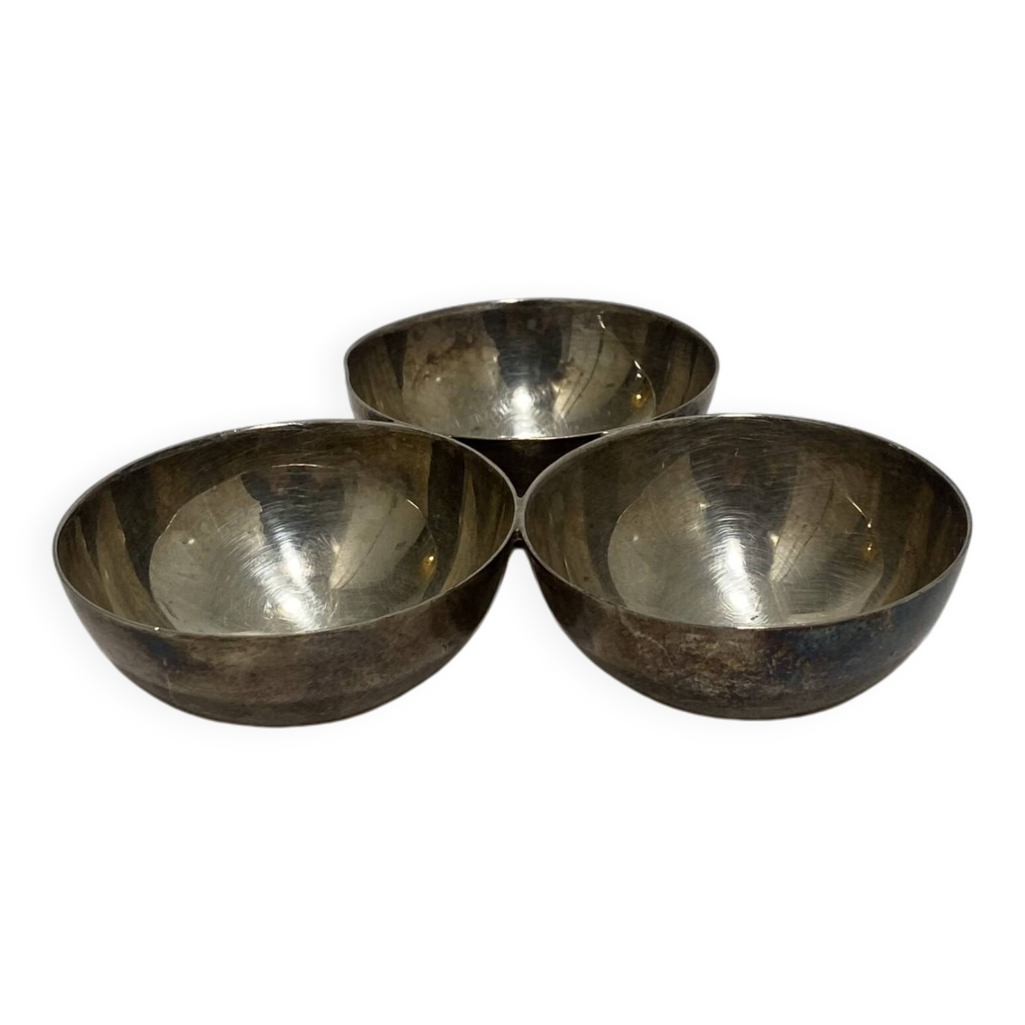 Silver Plated Triple Table Bowl Art Deco 1940s Salt & Pepper Sauce Egg Cup