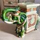 Éléphant en Céramique Émaillée, Porte Plante, Tabouret