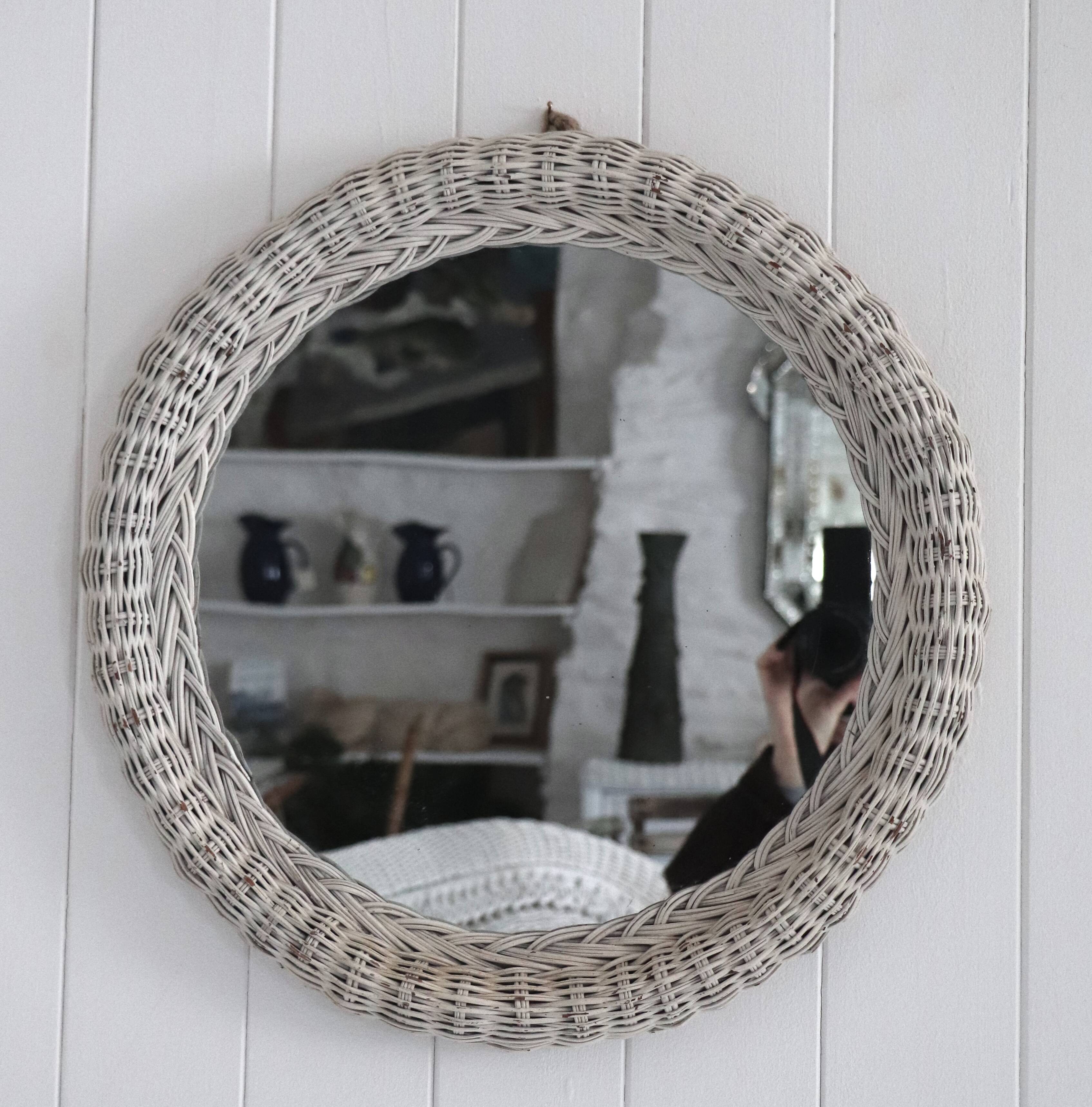 Round wicker mirror, 20th century