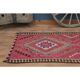 Tapis couloir vintage turc fait main en laine et coton rose des années 1970 104x358