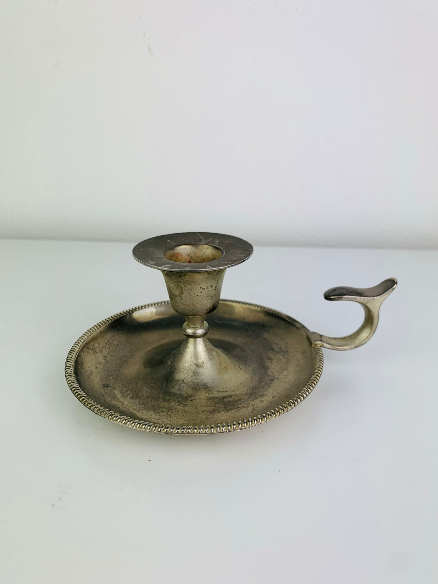 Silver-plated metal candlestick, vintage rat.