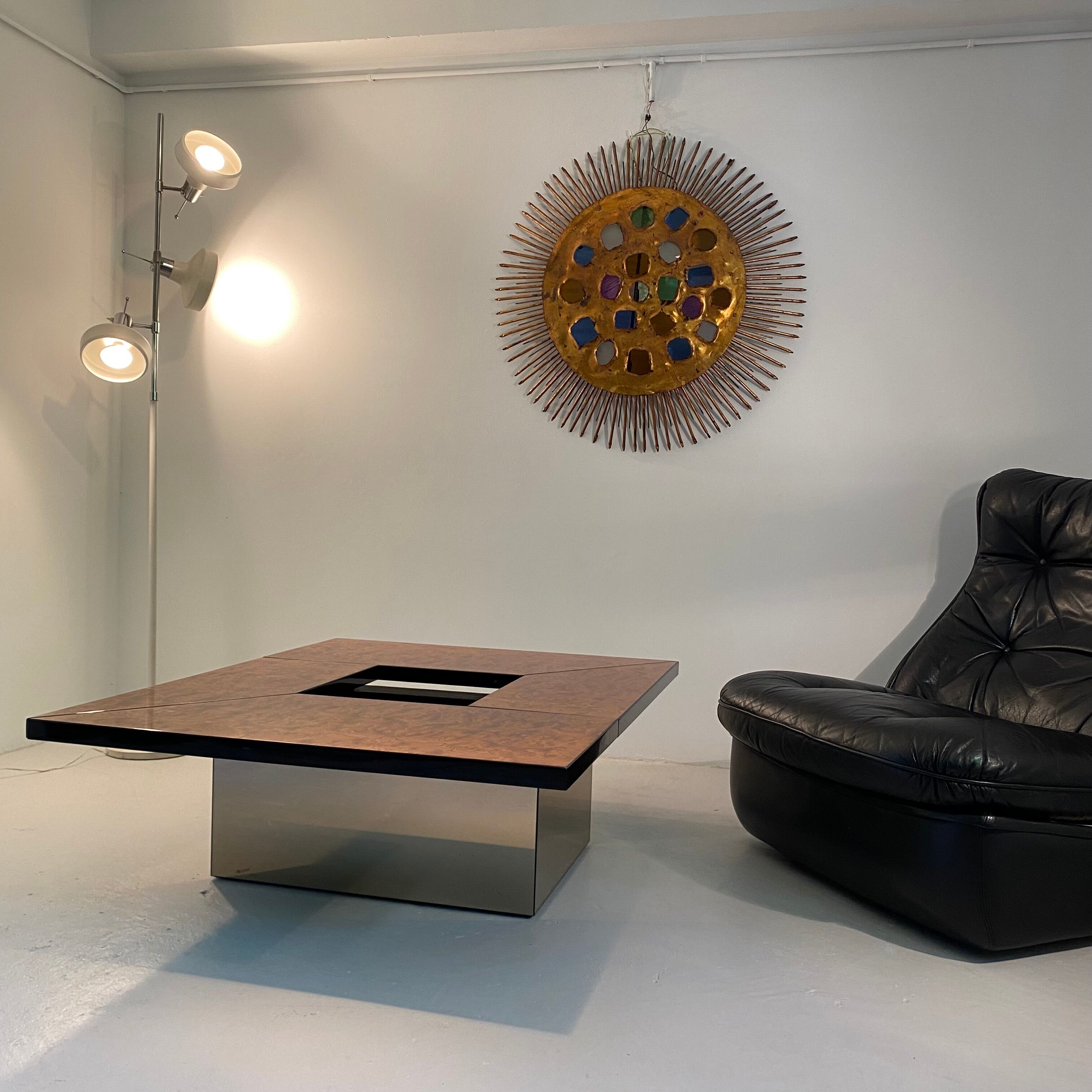 Coffee bar table in elm magnifying glass by Paul Michel, 1970