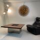 Coffee bar table in elm magnifying glass by Paul Michel, 1970