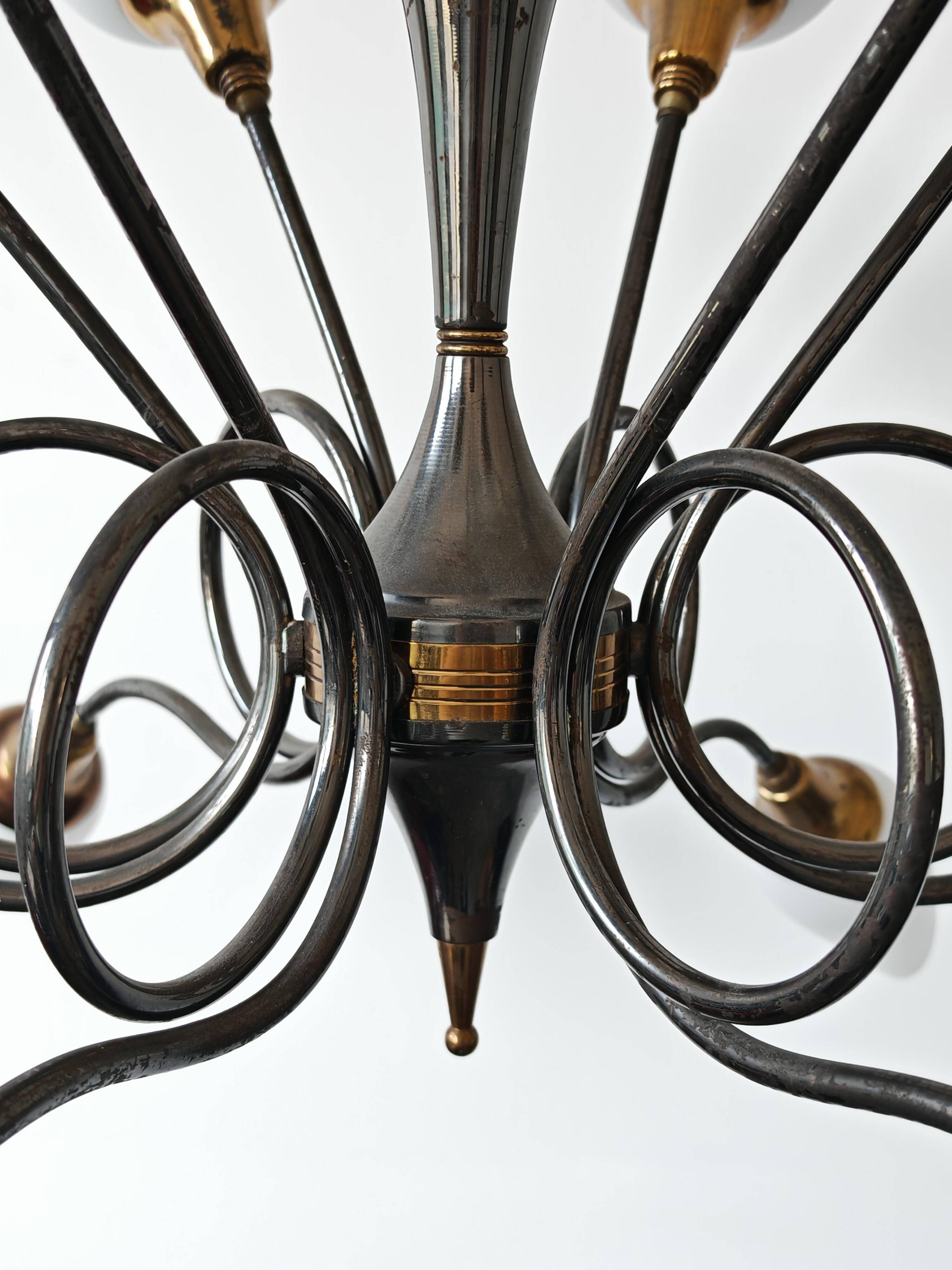 Lustre MiSiècle 12 Brass Arms attributed to Arredoluce 1950s