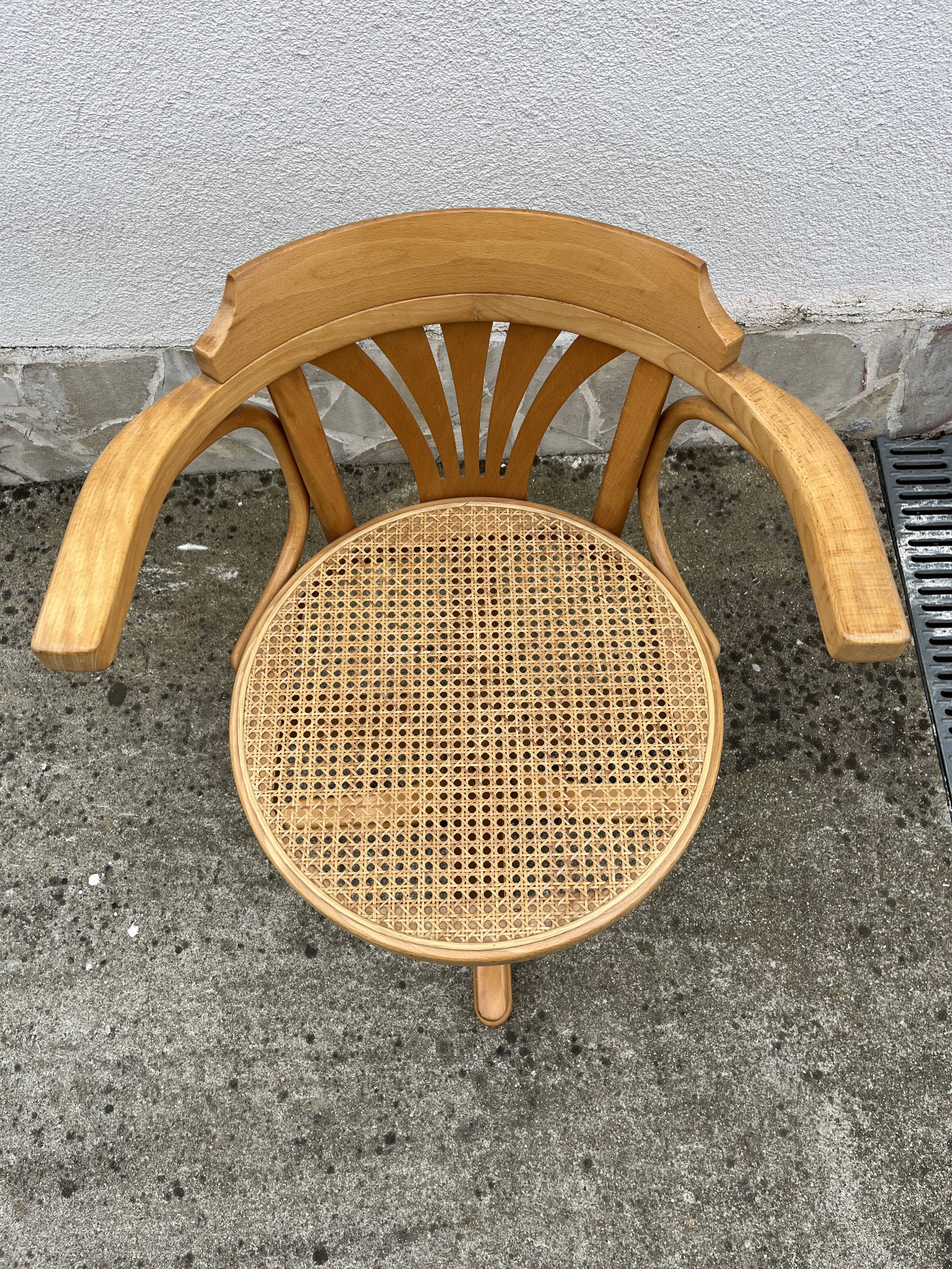 Vintage Thonet style swivel office chair – bent wood & cane