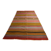 Large Vintage Striped Anatolian Hand-Woven Wool & Cotton Rugsku-135