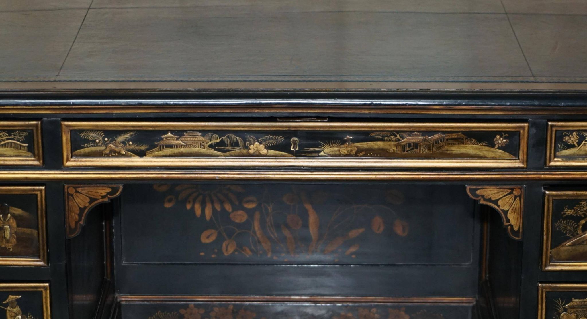 Bureau Chinois Chinoiserie 19ème Siècle Cuir Napoléonien