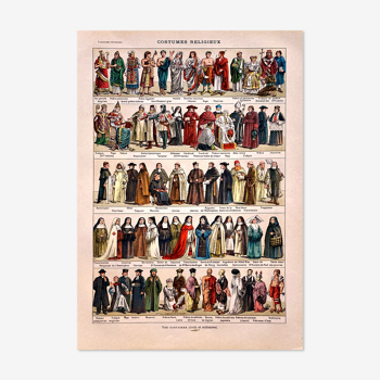 Lithographie Planche costumes religieux 1897