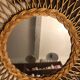Vintage round rattan mirror 60s, 55 cm