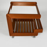 Scandinavian teak serving table with mirror tray, 70s