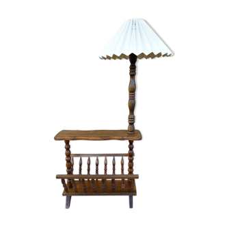 Lampadaire bois tablette & porte-revues 1960