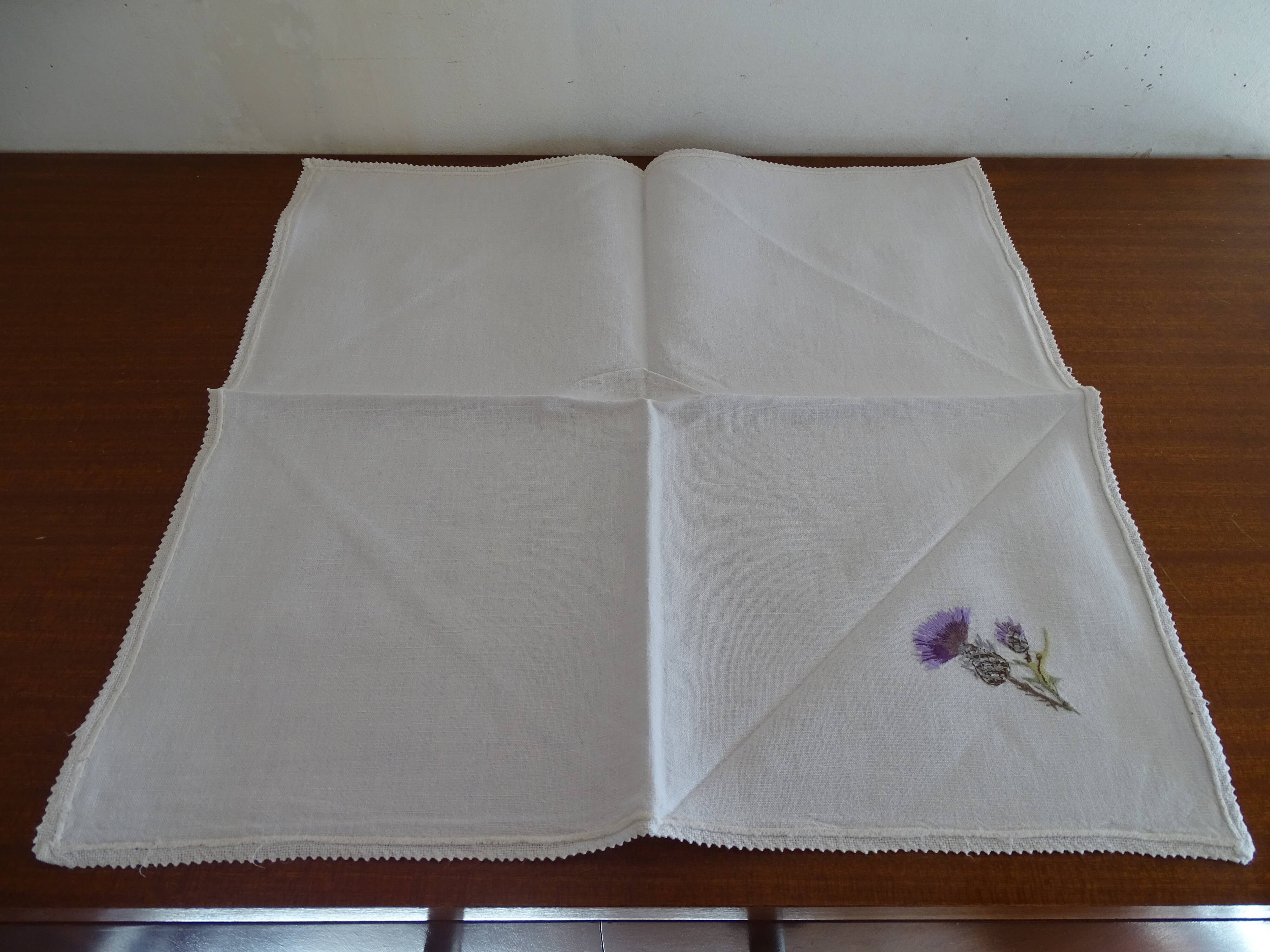 6 napkins embroidered old white cotton and flowers 43 x 43