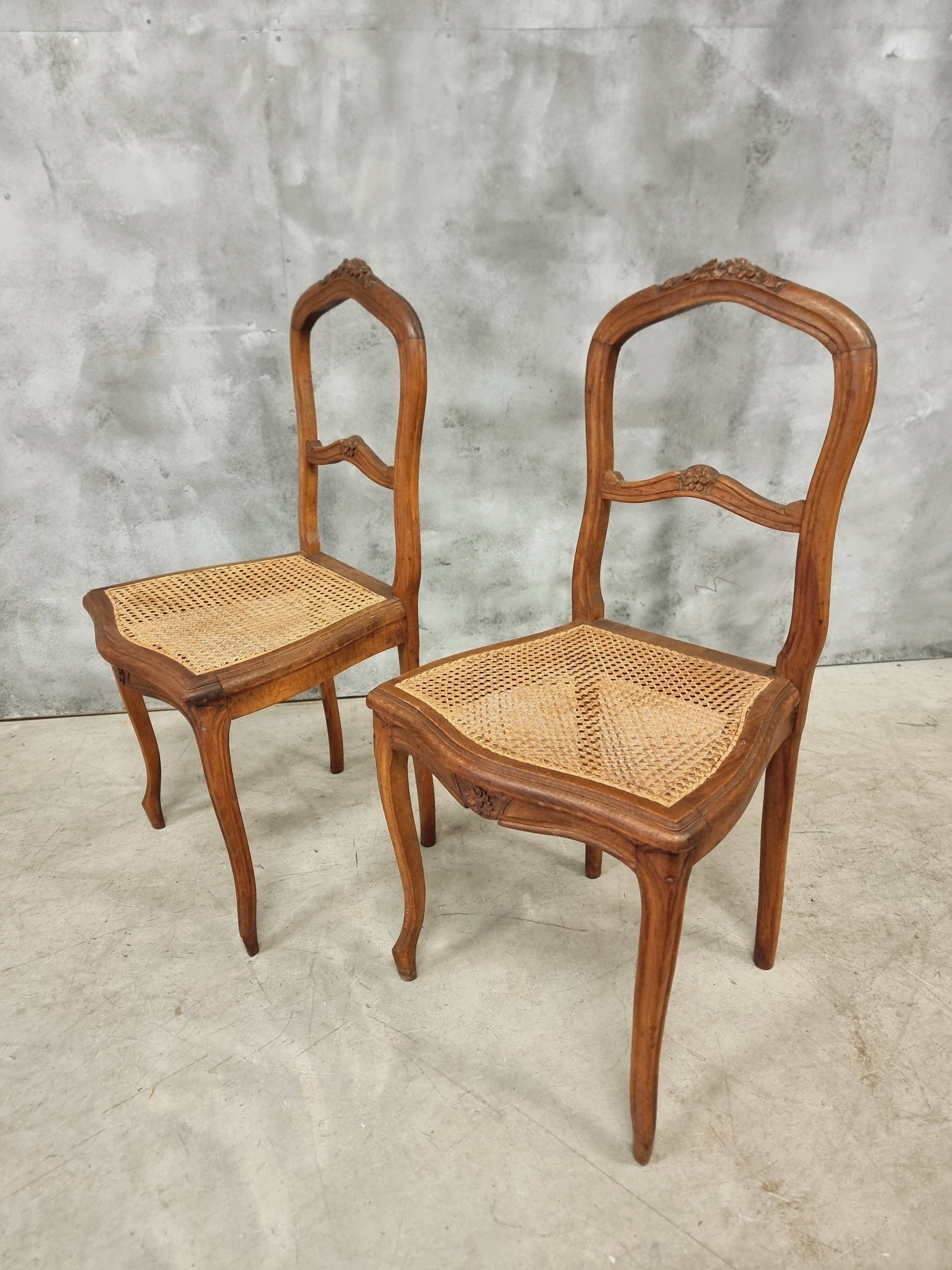 Set of antique French chairs dining chairs webbing and beech