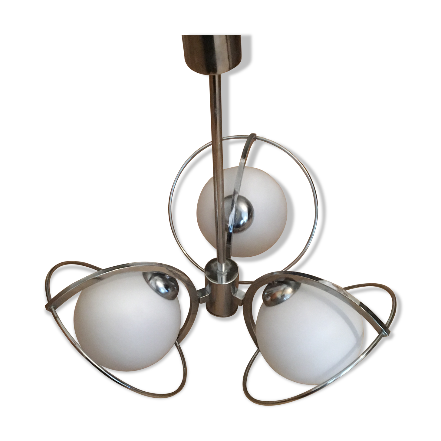 Space age hanging lamp 70s metal and glass