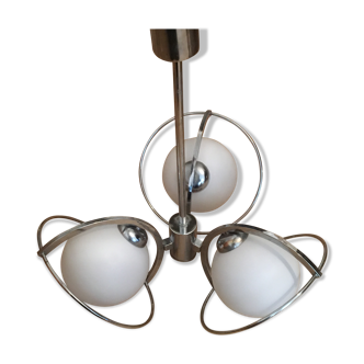 Suspension Space age années 70 métal et verre