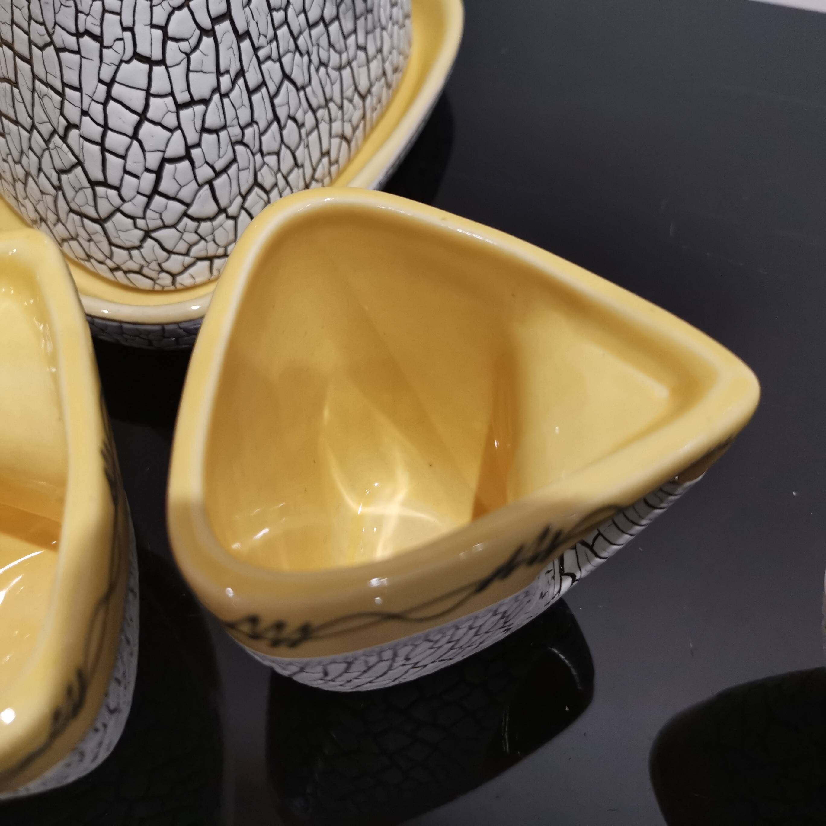 Cracked yellow Bat Trang tea set made in Vietnam
