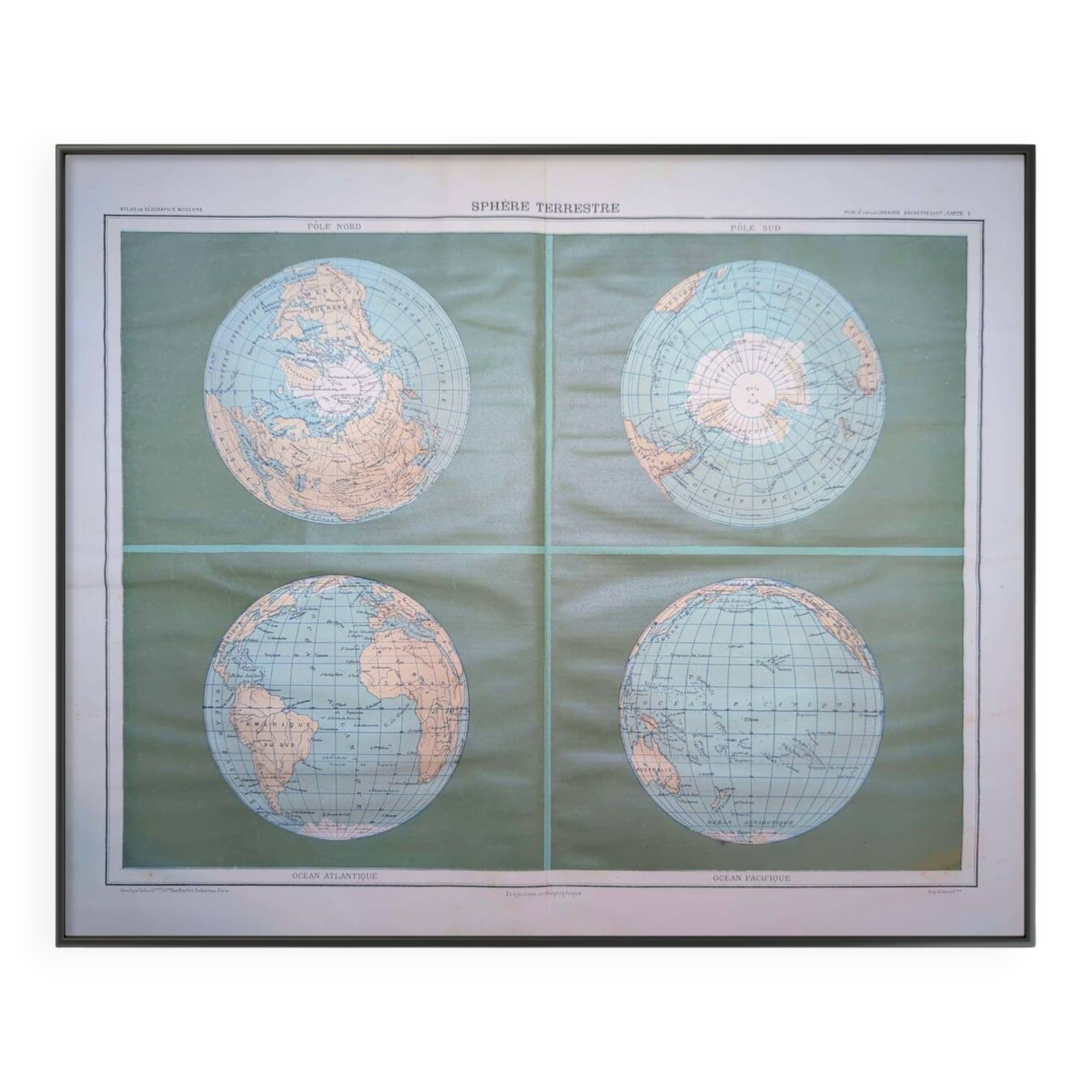 Sphère Terrestre, carte originale imprimée en 1907.
