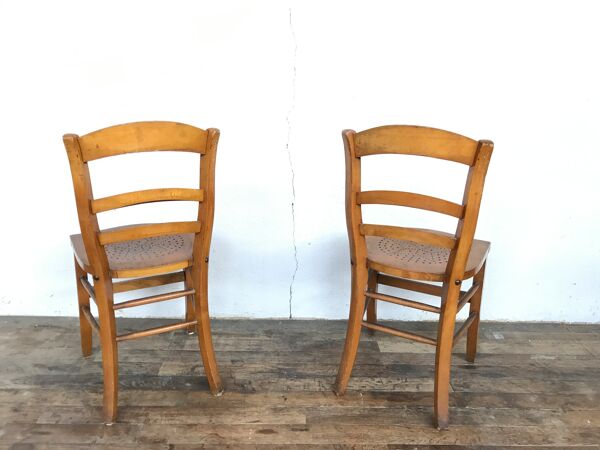 Paire de chaise en bois bistrot brasserie vintage rétro bohème hêtre clair