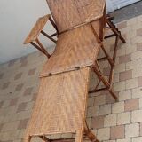Chaise longue transat en rotin et cannage 1900