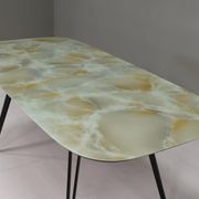 Italian dining table with metal base and glass top and brass, 1950s