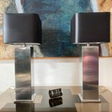 Pair of Building lamps in brushed stainless steel. Roche-bobois. France 1970
