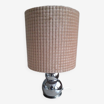 Vintage lamp from the 70s with a curved metal base and velvet lampshade