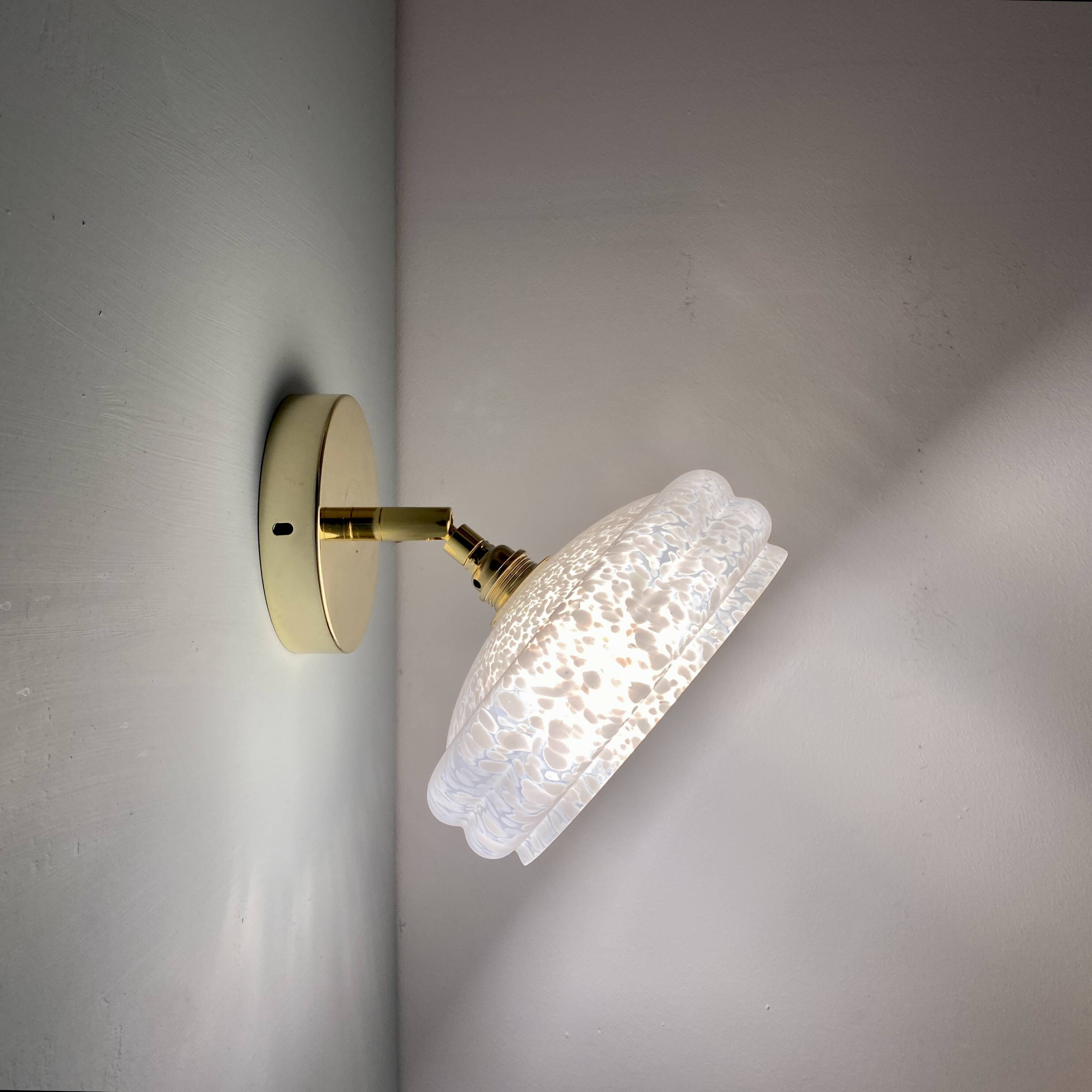 Vintage white CLichy glass lampshade wall light