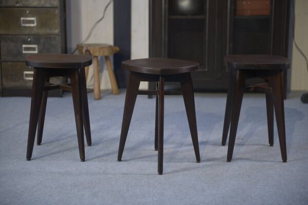 3 tabourets en hêtre attribués à Louis Gamet 1950