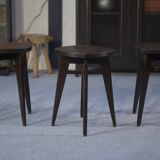 Set of 3 designer beech stools attributed to Louis Gamet, 1950s