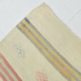 Tapis kilim carré en laine crème et beige