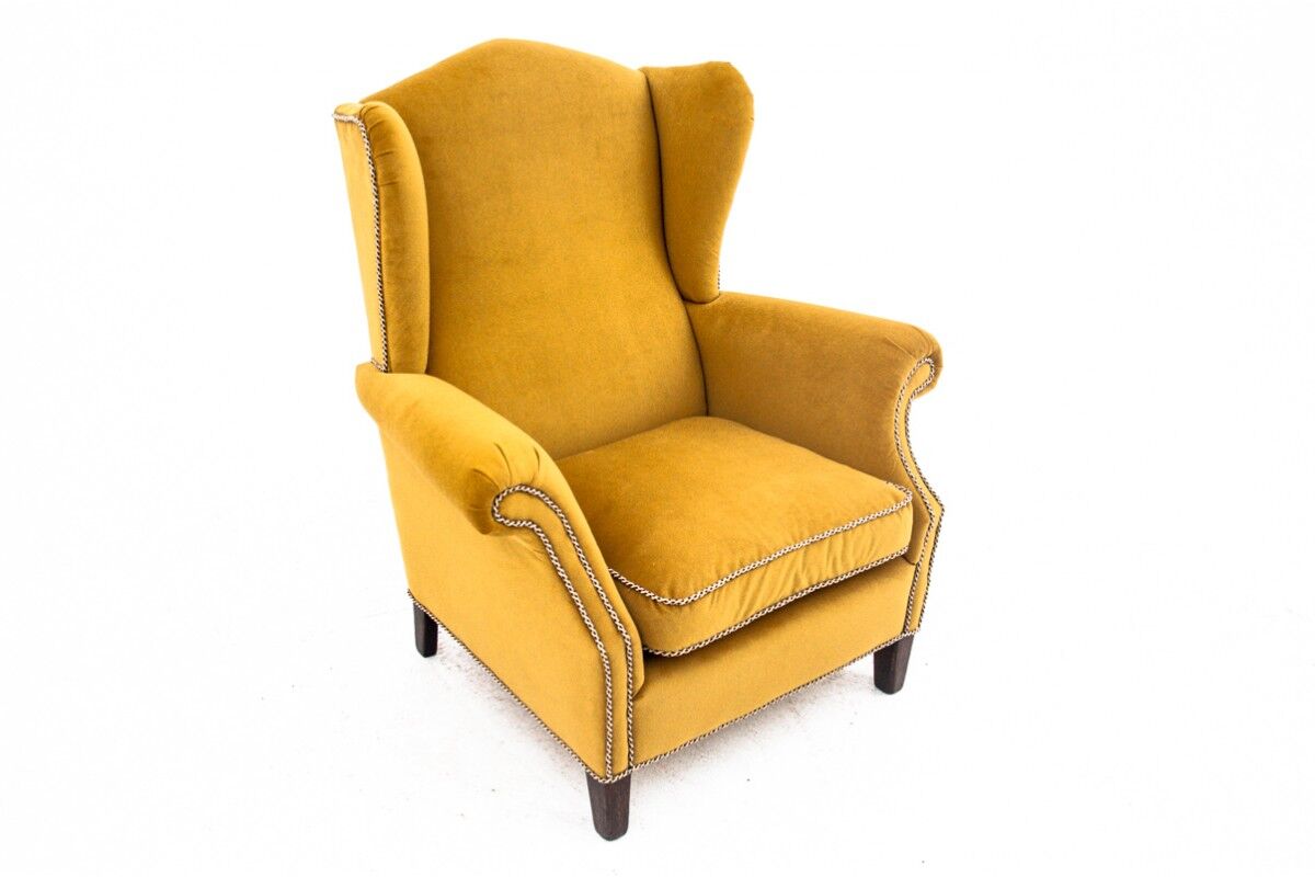 Yellow Wingback armchair, Scandinavia, 1940s